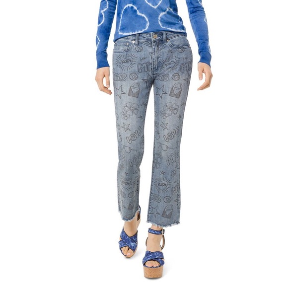 MICHAEL Michael Kors Denim - MICHAEL KORS High Rise Cropped Graphic Jeans